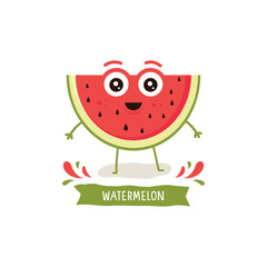 Cute Watermelon character, Watermelon cartoon vector illustration. Cute fruit vector character isolated on white background