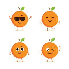 Cute vector set of orange fruit character in different action emotion. Collection of orange characters in different expressions, Funny fruit character isolated on white background