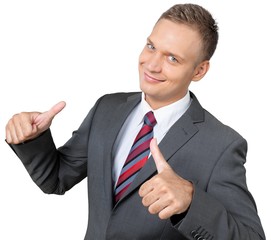 Portrait of young handsome businessman isolated on white