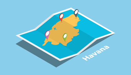 explore havana cuba maps with isometric style and pin location tag on top