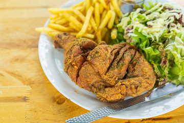 fried chicken and vegetables salad