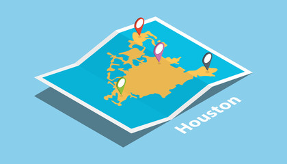 explore houston maps with isometric style and pin location tag on top