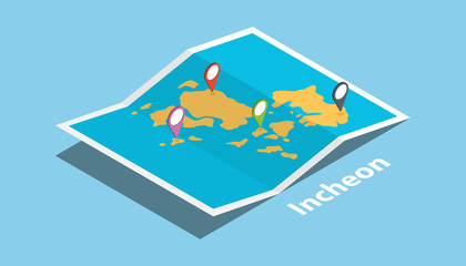 explore incheon maps with isometric style and pin location tag on top