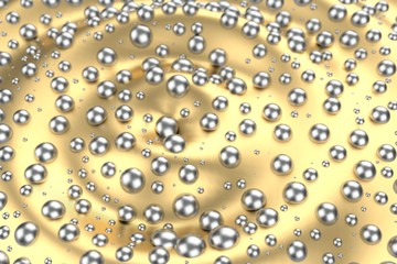 Silver or white gold platinum spheres over metal yellow wave background. Modeling 3d illustration. wealth rich mining bitcoin concept . Money growing business finance success clipart