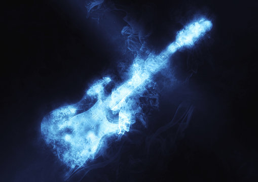 煙に包まれたエレクトリックギター