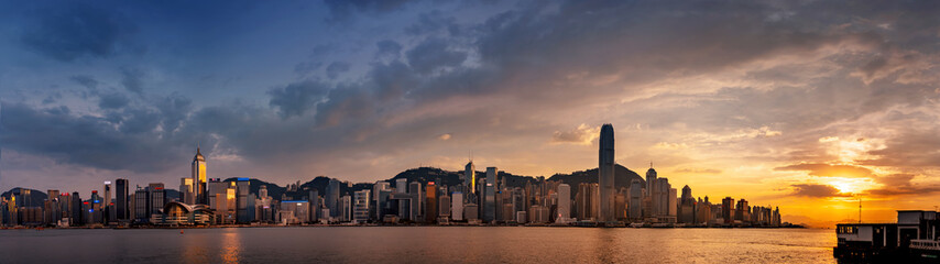 Hong Kong cityscape; Panorama from across Victoria Harbor