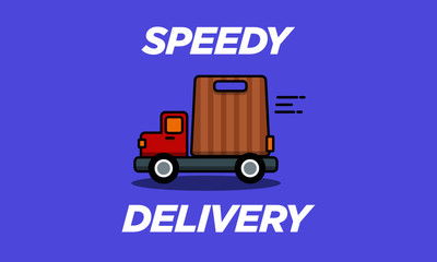 Swift Delivery Sticker with Truck and Bag Vector Illustration