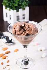 chocolate ice cream with almonds and marshmallows