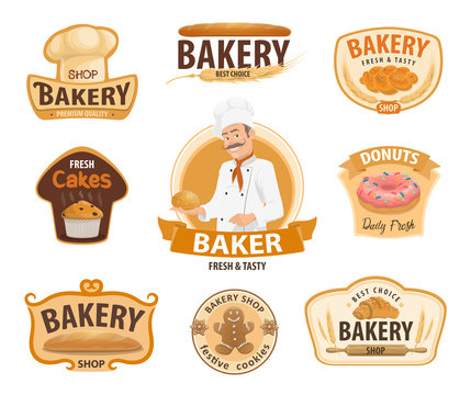 Bakery and pastry or patisserie vector icons