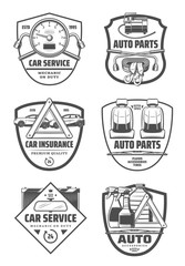 Car repair diagnostic service and auto parts icons