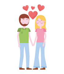 young couple with hearts avatar character