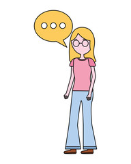young woman with eyeglasses and speech bubble