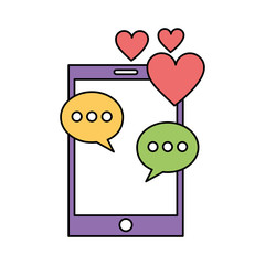 smartphone with hearts and speech bubbles
