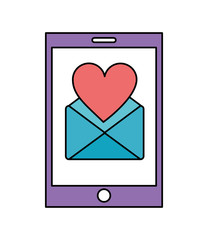 smartphone with envelope mail and heart isolated icon