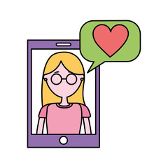 smartphone with woman and speech bubble