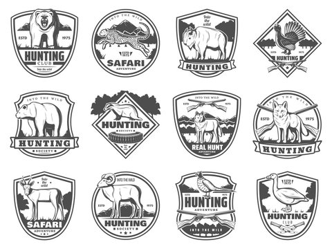 Hunting sport club and adventure icons