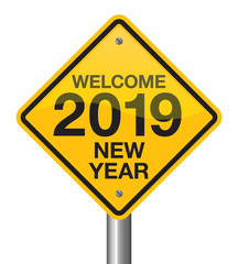 Vector illustration of road sign 2019.