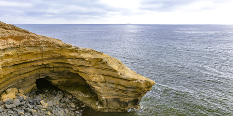 Rocky edge of Sunset Cliffs and Pacific Ocean