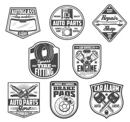 Car service and spare parts store icons