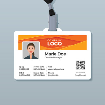 Corporate ID Card Template with Modern Abstract Orange Background