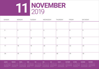 November 2019 desk calendar vector illustration