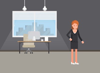 Business power concept. Businesswoman standing Self confidence Future goal Self development. Vector illustration.