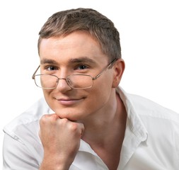 Portrait of a Self-Confident Man with Eyeglasses