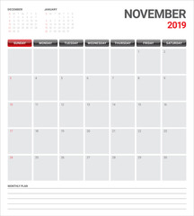 November 2019 desk calendar vector illustration