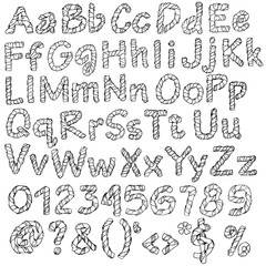 Wrapped in a ribbon alphabet. Set of letters and numbers. Vector illustration.