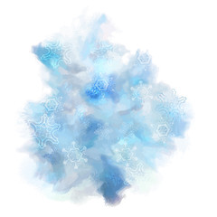 Winter blue watercolor background. Vector template. Christmas, frost.
