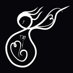 Pregnant woman with a baby inside, creative pattern on a black background