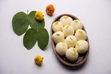 Happy Dussehra / Vijayadashami / Ayudh Puja greeting card using apta/Bauhinia racemosa/Bidi leaf...