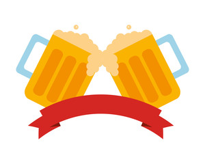 beer jars beverage with ribbon isolated icon