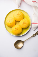 Rajbhog is a traditional Bengali sweet Rasgulla made during Navaratri festival using paneer or chena and flavoured with saffron and rose essence