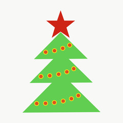 decorated green Christmas tree with a red star on top