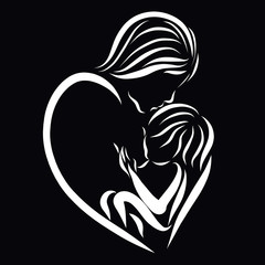 Mom breastfeeding baby and kissing it, black background