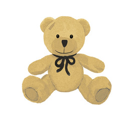 Cute smiling sitting teddy bear with a patch on the head, vintage