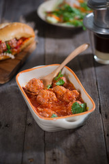 Vietnamese spicy pork meatballs in fragrant tomato sauce