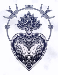 Ornate decorative heart with flame
