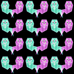 Funny glowing ghosts on a black background