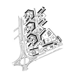 Urban plan of a city, old village. Doodle city map. Vector city drawing. Street map. Futuristic Megalopolis City Basis Plan.