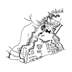 Fototapeta premium Urban plan of a city, old village. Doodle city map. Vector city drawing. Street map. Futuristic Megalopolis City Basis Plan.