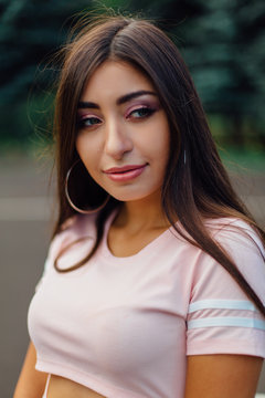Portrait of a young attractive middle eastern woman with long hair
