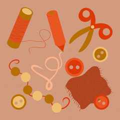 A set of needlework items, a creative background