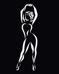 Slender woman in sportswear, gymnastics or fitness, black background
