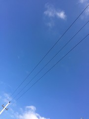 Cable power line blue sky background