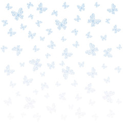 White background with blue patterned butterflies like snowflakes