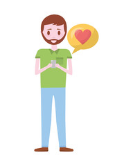 young man with smartphone and speech bubble