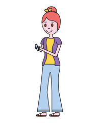 young woman with smartphone avatar character