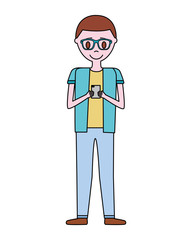 young man with smartphone avatar character